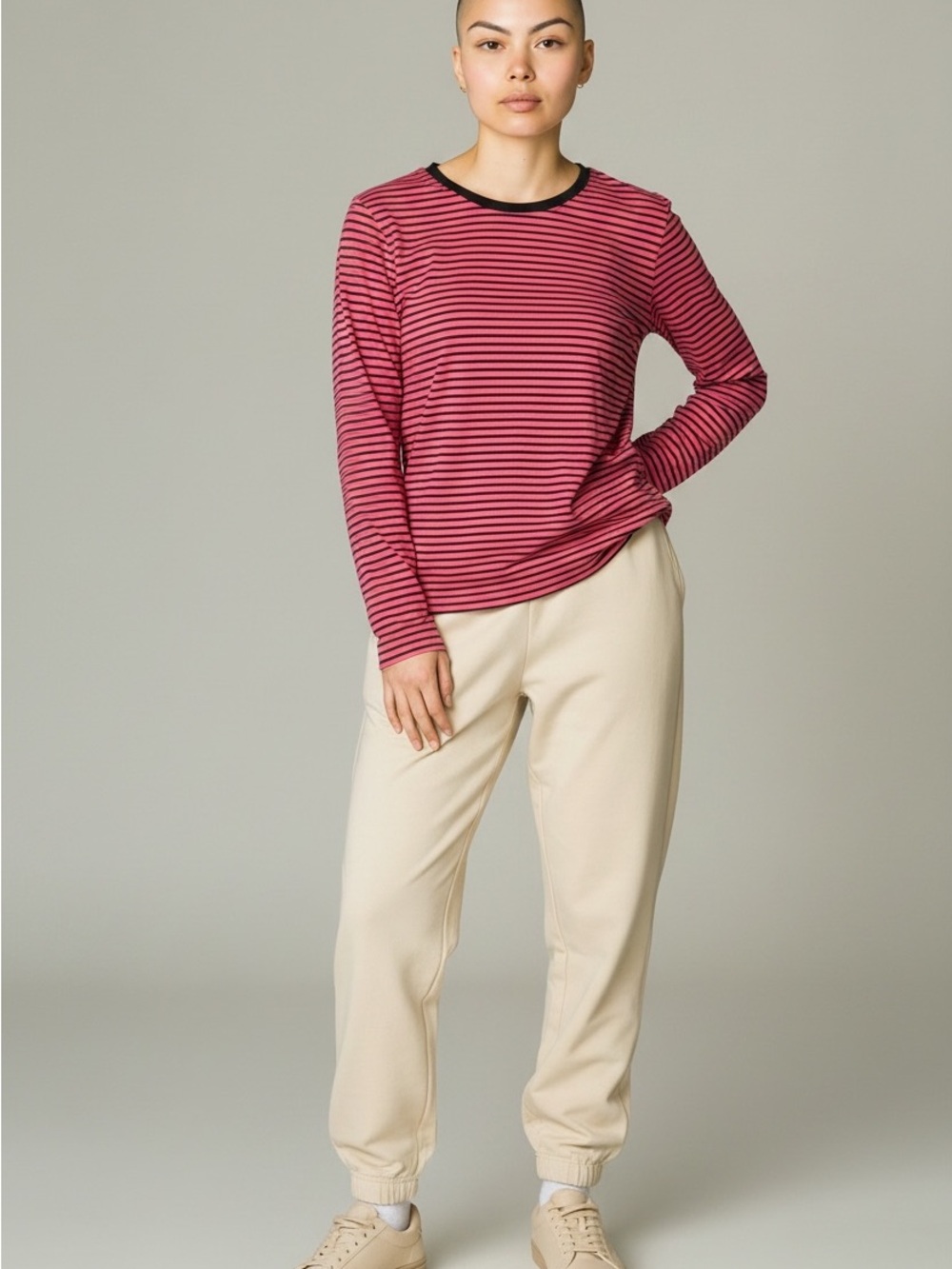 Blair Pink and Black Striped Long Sleeved Top Size Small
